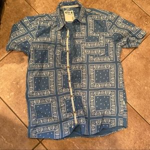 VSTR button up shirt men’s Hawaiian polo collared buttons dress blue premium